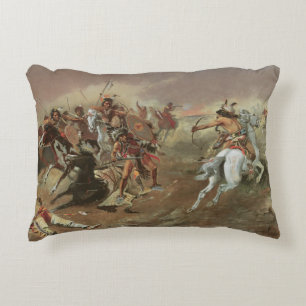 Vintage Indians, For Supremacy by CM Russell Decorative Pillow