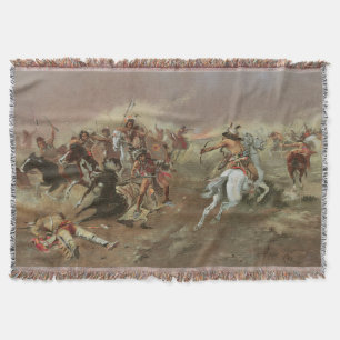 Vintage Indians, For Supremacy by CM Russell Throw Blanket