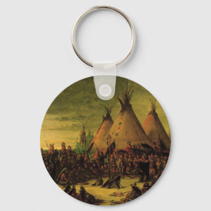Vintage Indians, Sioux War Council by Catlin Keychain
