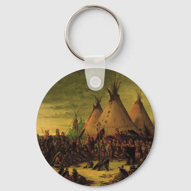 Vintage Indians, Sioux War Council by Catlin Keychain (Front)