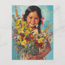 Vintage Indigenous Australian Girl With Flowers