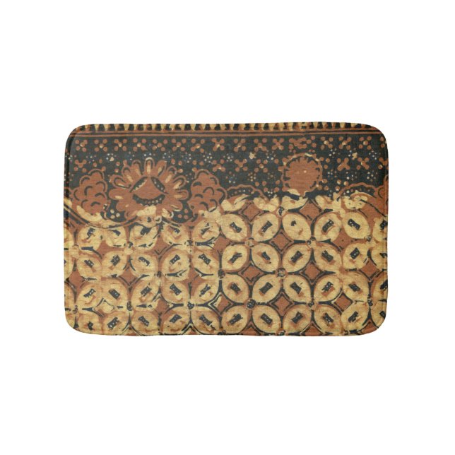 Vintage Indonesian Batik Kawung Pattern Rustic Bath Mat (Front)
