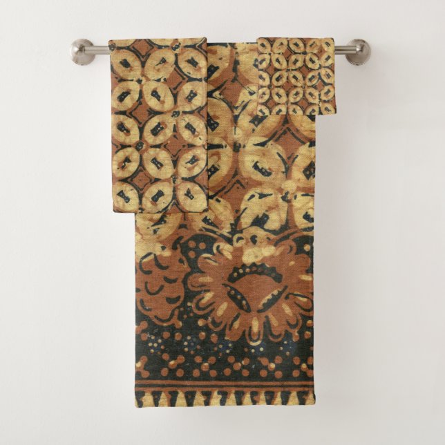 Vintage Indonesian Batik Kawung Pattern Rustic Bath Towel Set (Insitu)