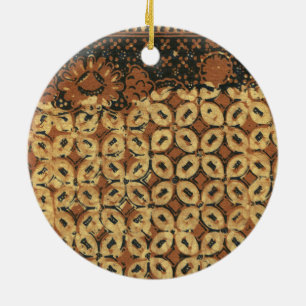 Vintage Indonesian Batik Kawung Pattern Rustic Ceramic Ornament