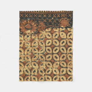 Vintage Indonesian Batik Kawung Pattern Rustic Fleece Blanket
