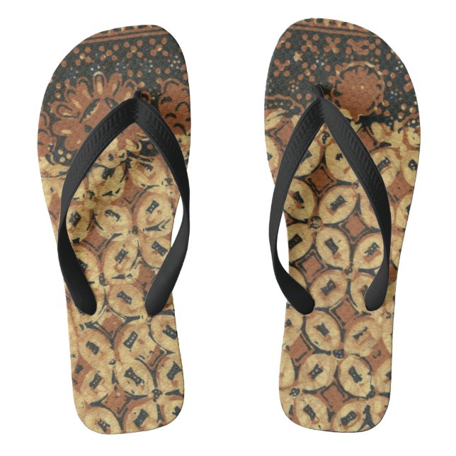 Vintage Indonesian Batik Kawung Pattern Rustic Flip Flops (Footbed)