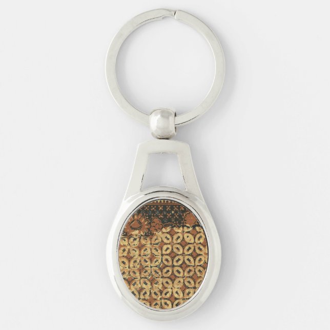 Vintage Indonesian Batik Kawung Pattern Rustic Keychain (Front)