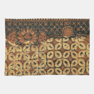 Vintage Indonesian Batik Kawung Pattern Rustic Kitchen Towel