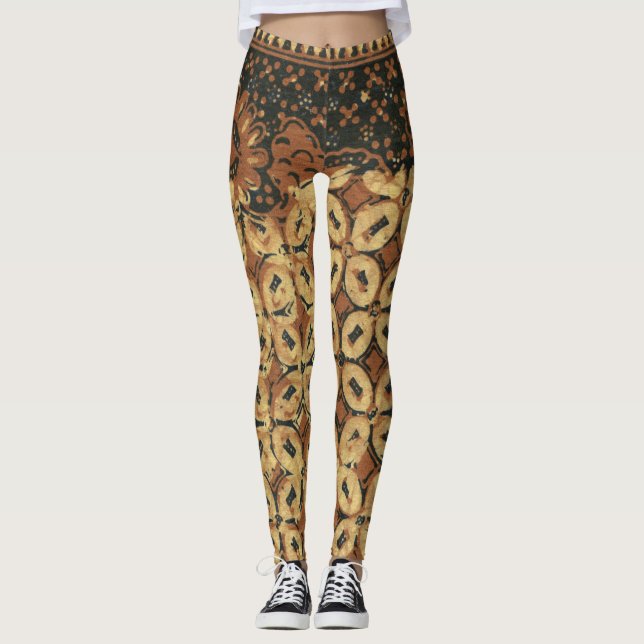 Vintage Indonesian Batik Kawung Pattern Rustic Leggings (Front)