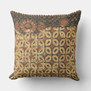 Vintage Indonesian Batik Kawung Pattern Rustic Outdoor Pillow