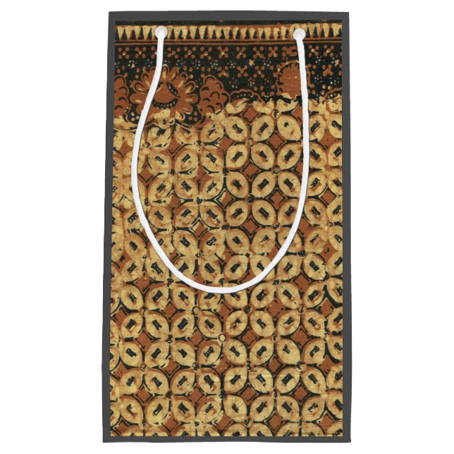 Vintage Indonesian Batik Kawung Pattern Rustic Small Gift Bag (Front)