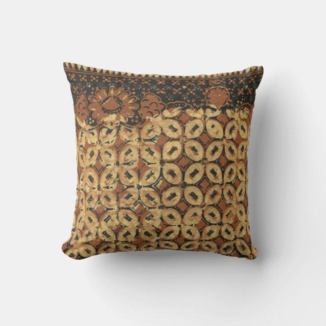Vintage Indonesian Batik Kawung Pattern Rustic Throw Pillow (Front)