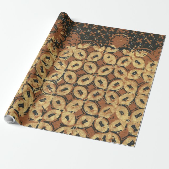 Vintage Indonesian Batik Kawung Pattern Rustic Wrapping Paper (Unrolled)