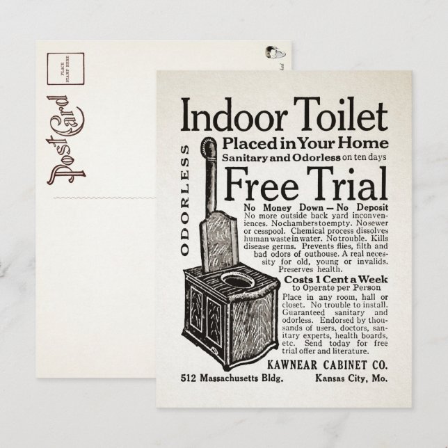 Vintage Indoor Toilet Advertisement Postcard  (Front/Back)