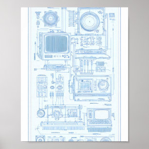 Vintage Industrial Art: Retro-Tech Modular Machine Poster