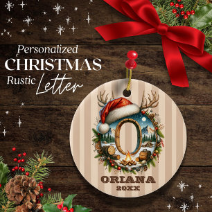 Vintage Initial O with Winter Wonderland Scene Ceramic Ornament