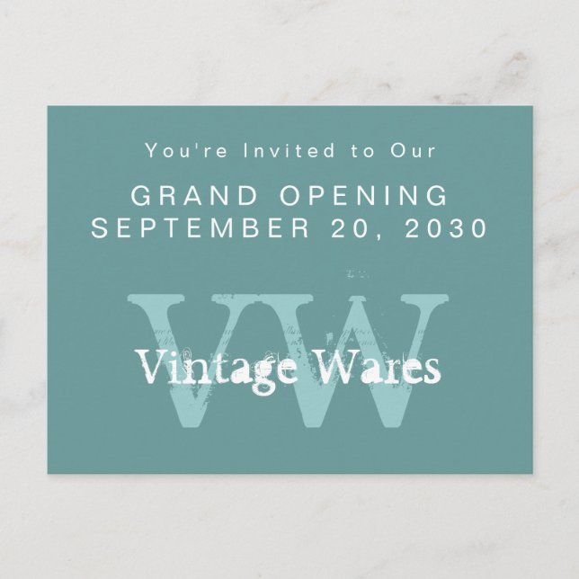 Vintage Initials Business Store Opening Invitation (Front)