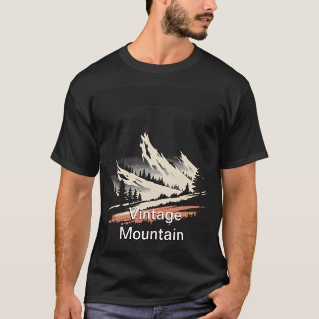 Vintage Ink Drawing Mountain Scene  T-Shirt (Front)