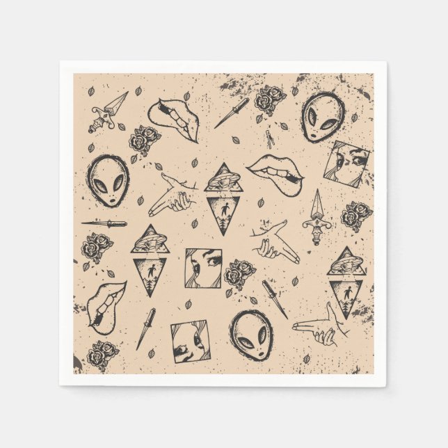 Vintage Ink Fusion pattern Napkin (Front)