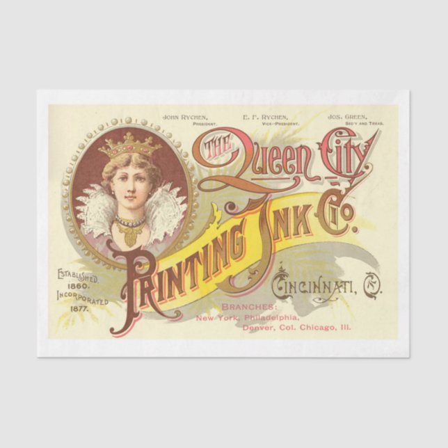 Vintage Ink Label Art Deco Decoupage Tissue Paper (Front)