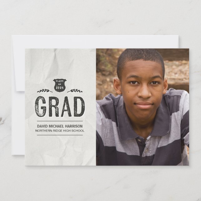 Vintage Ink Photo Graduation Invitation (Front)