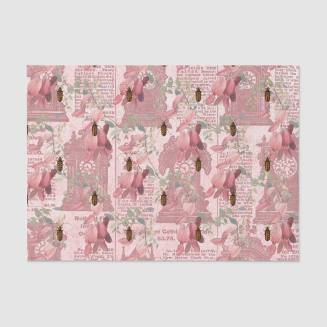 Vintage Insect and Newsprint Tissue Paper (Front)