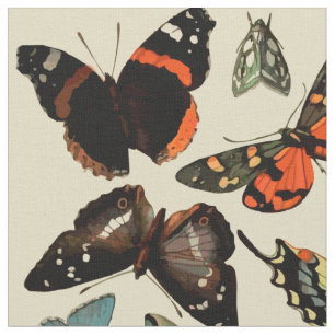 Vintage insects butterflies on beige background fabric