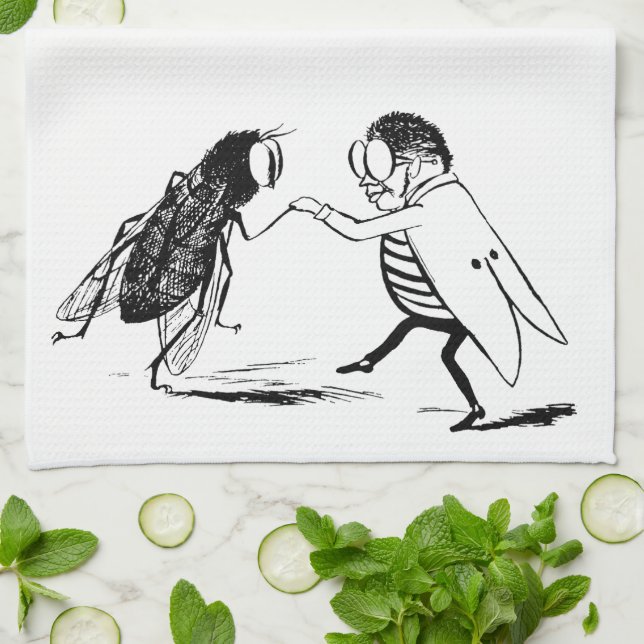 Vintage Insects Dancing; Bluebottle Fly Kitchen Towel (Folded)