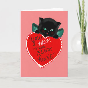 Vintage Inspired Black Cat Valentines Day Card 