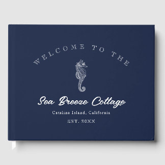 Vintage-Inspired Blue and White Seahorse Guest Book