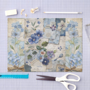 Vintage Inspired Blue Floral Collage Scrapbook Tissue Paper