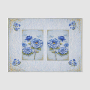 Vintage Inspired Blue & Gold Floral Decoupage Tissue Paper