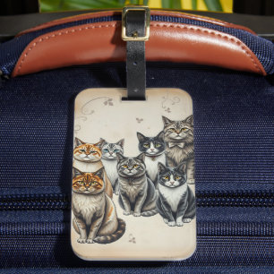 Vintage-Inspired Cat Family Portrait Luggage Tag