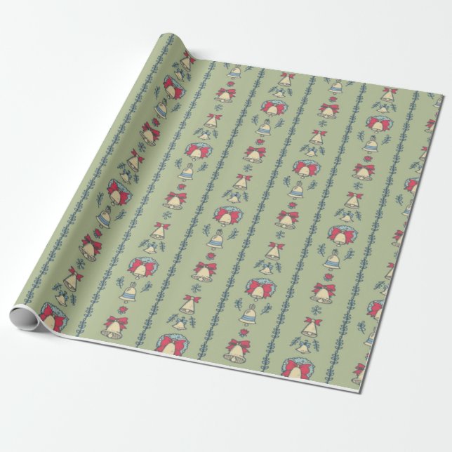 Vintage Inspired Christmas Bells Gift Wrap (Unrolled)