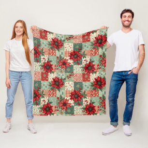 Vintage Inspired Christmas Florals Quilt Pattern Fleece Blanket
