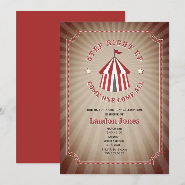 Vintage Inspired Circus Tent Birthday Invitation (Front/Back)