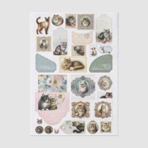 Vintage Inspired Collection of Cat Themed Ephemera Tissue Paper