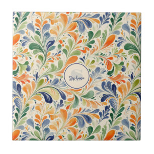 Vintage-Inspired Colorful Paisley Leaf Pattern (4) Tile