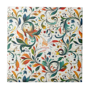 Vintage-Inspired Colorful Paisley Leaf Pattern Tile
