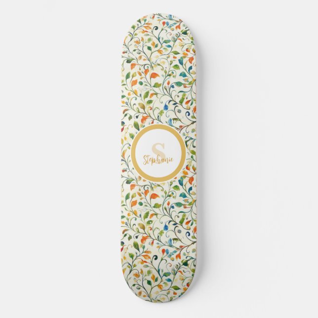 Vintage-Inspired Colourful Paisley Leaf Pattern (2 Skateboard (Front)