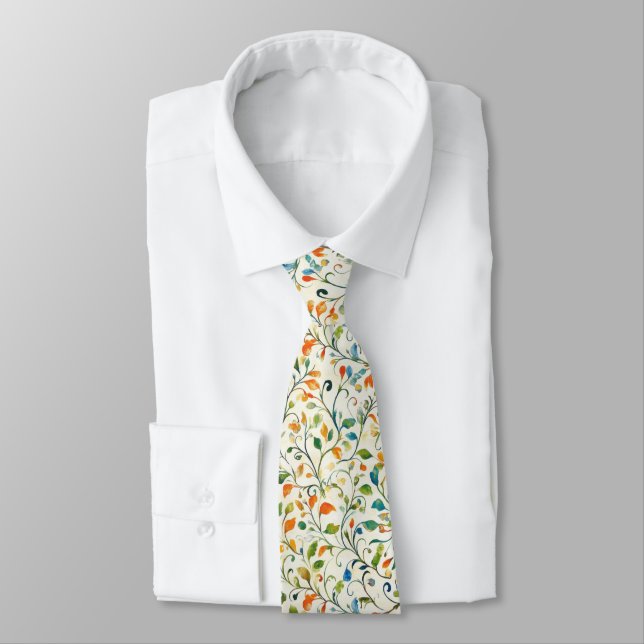 Vintage-Inspired Colourful Paisley Leaf Pattern (2 Tie (Tied)