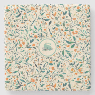 Vintage-Inspired Colourful Paisley Leaf Pattern (3 Stone Coaster
