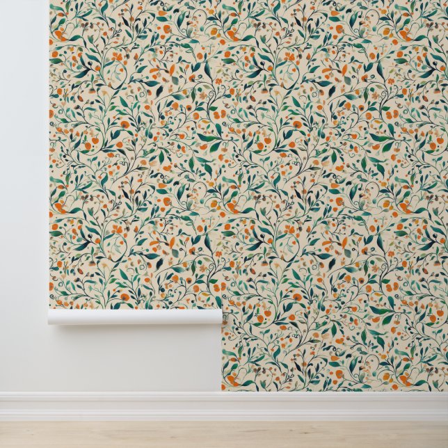 Vintage-Inspired Colourful Paisley Leaf Pattern (3 Wallpaper (Application)