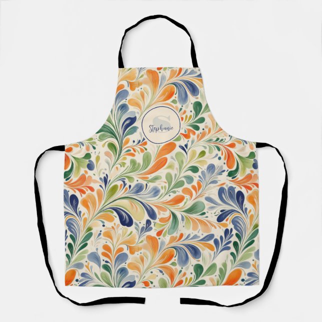 Vintage-Inspired Colourful Paisley Leaf Pattern (4 Apron (Front)