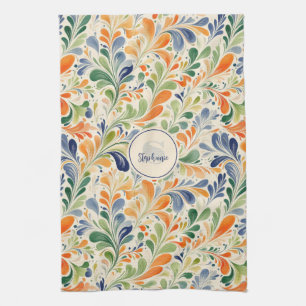 Vintage-Inspired Colourful Paisley Leaf Pattern (4 Kitchen Towel