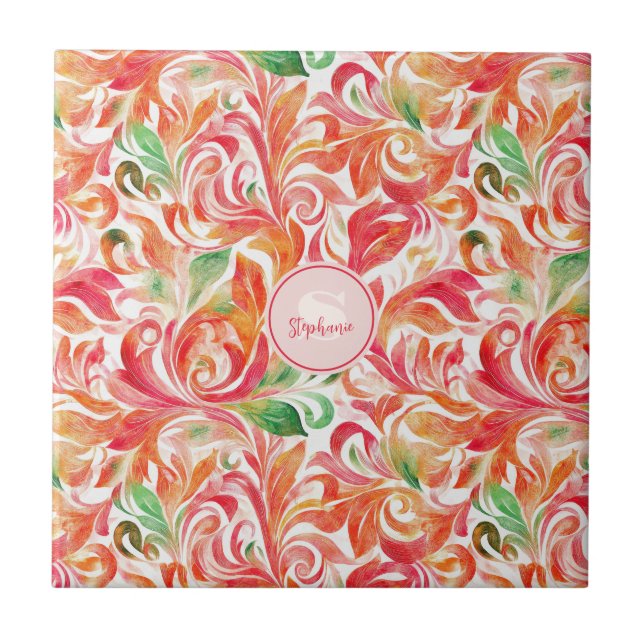 Vintage-Inspired Colourful Paisley Leaf Pattern (5 Tile (Front)