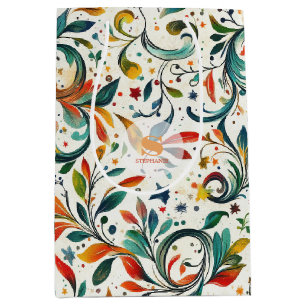 Vintage-Inspired Colourful Paisley Leaf Pattern Medium Gift Bag