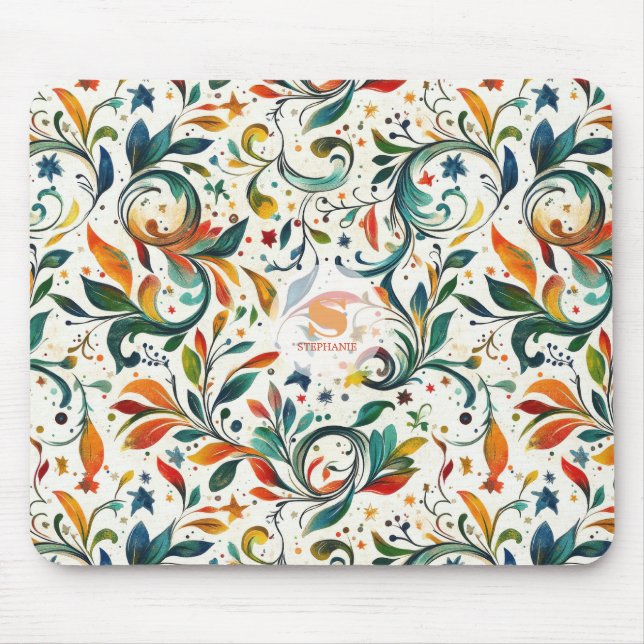 Vintage-Inspired Colourful Paisley Leaf Pattern Mouse Pad (Front)