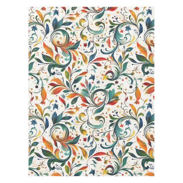 Vintage-Inspired Colourful Paisley Leaf Pattern Tablecloth (Front)