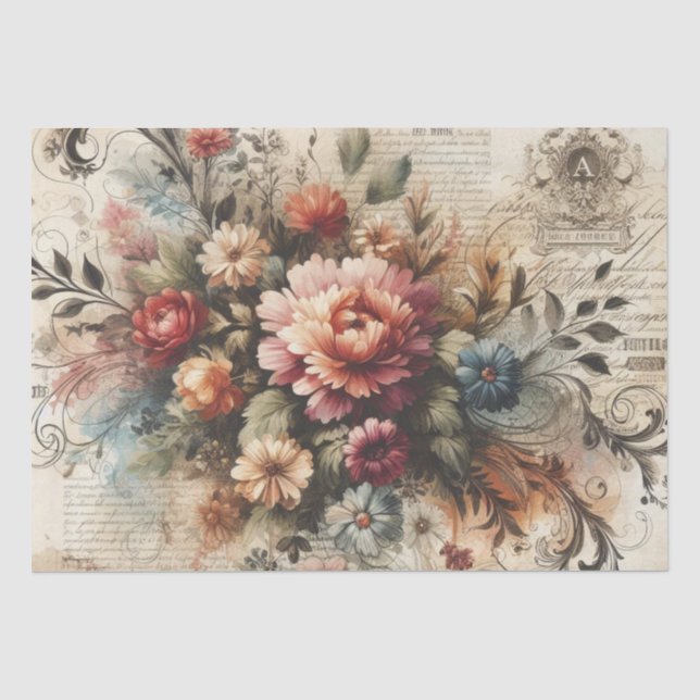 Vintage Inspired Decoupage Floral Tissue Paper  (Front)
